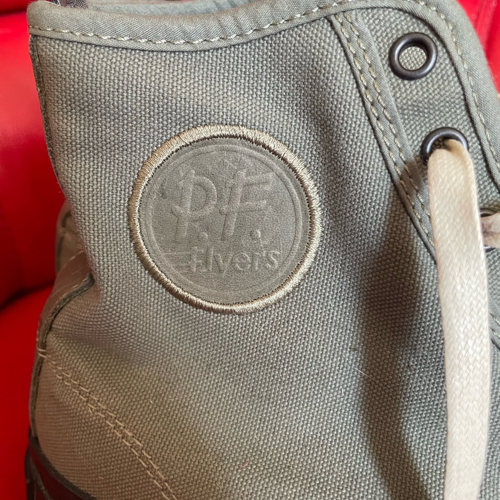 P.F. Flyers Olive Canvas High-Top Sneakers with Cream Laces - Picture 4 of 10